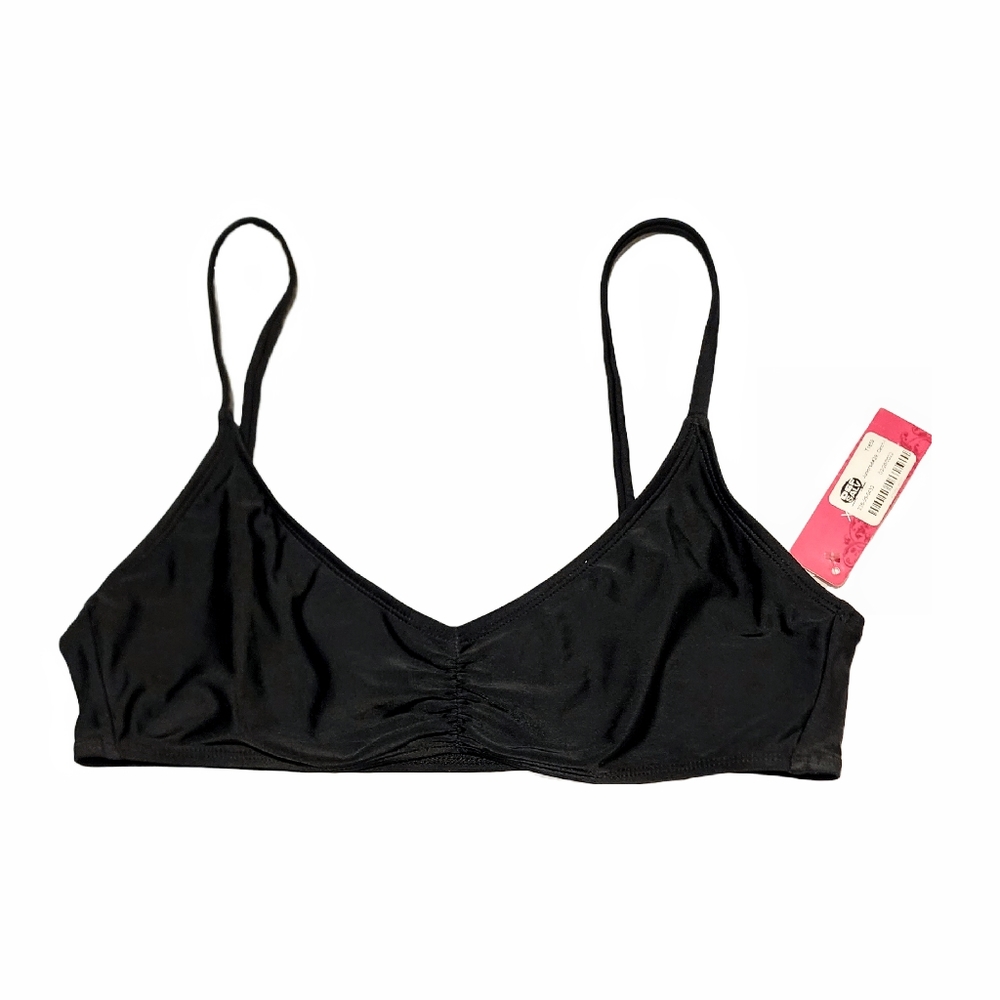 Swim Swimwear Bikini Top Sporty Wire & Pad Free Black Juniors XL Cinch Rouched